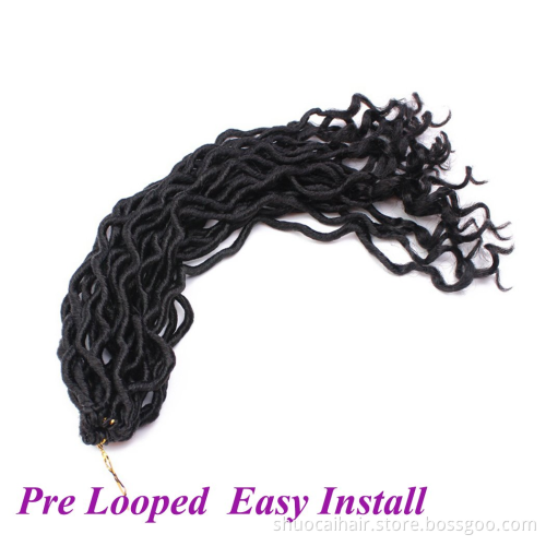 Ombre Wavy Faux Locs Corchet Hair with Curly Ends 18inch Pre Looped Goddess Locs Crochet Hair Synthetic Braiding Hair Extensions